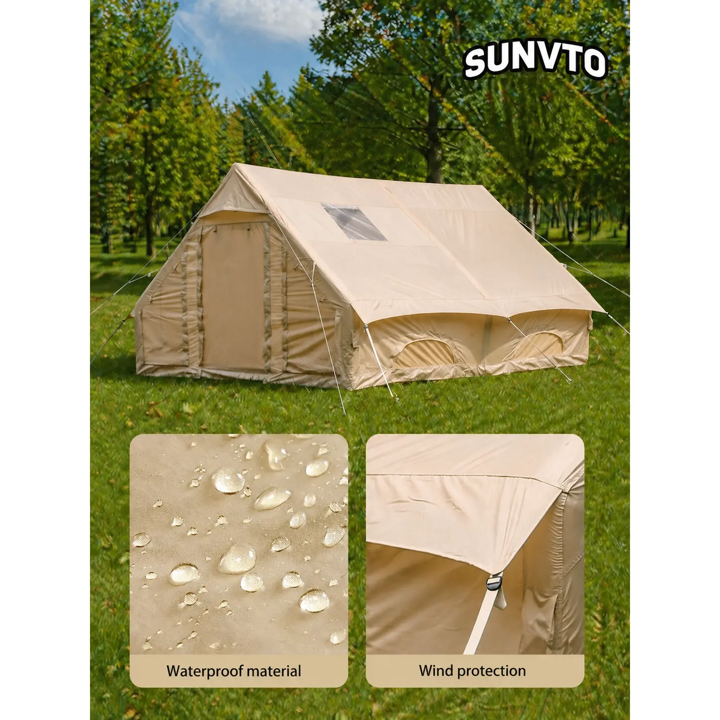 12M² Double-Door Inflatable Camping Tent with Two Small Skylights & Chimney Opening - 图片 6