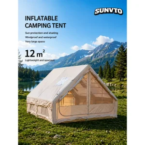 12M² Double-Door Inflatable Camping Tent with Two Small Skylights & Chimney Opening