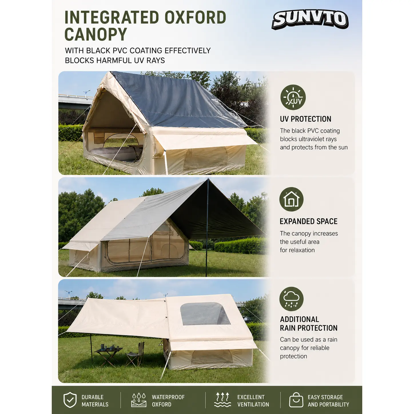 6.3㎡ Open Door Inflatable Camping Tent with Large Sunroof & Extended Sky Canopy - 图片 5