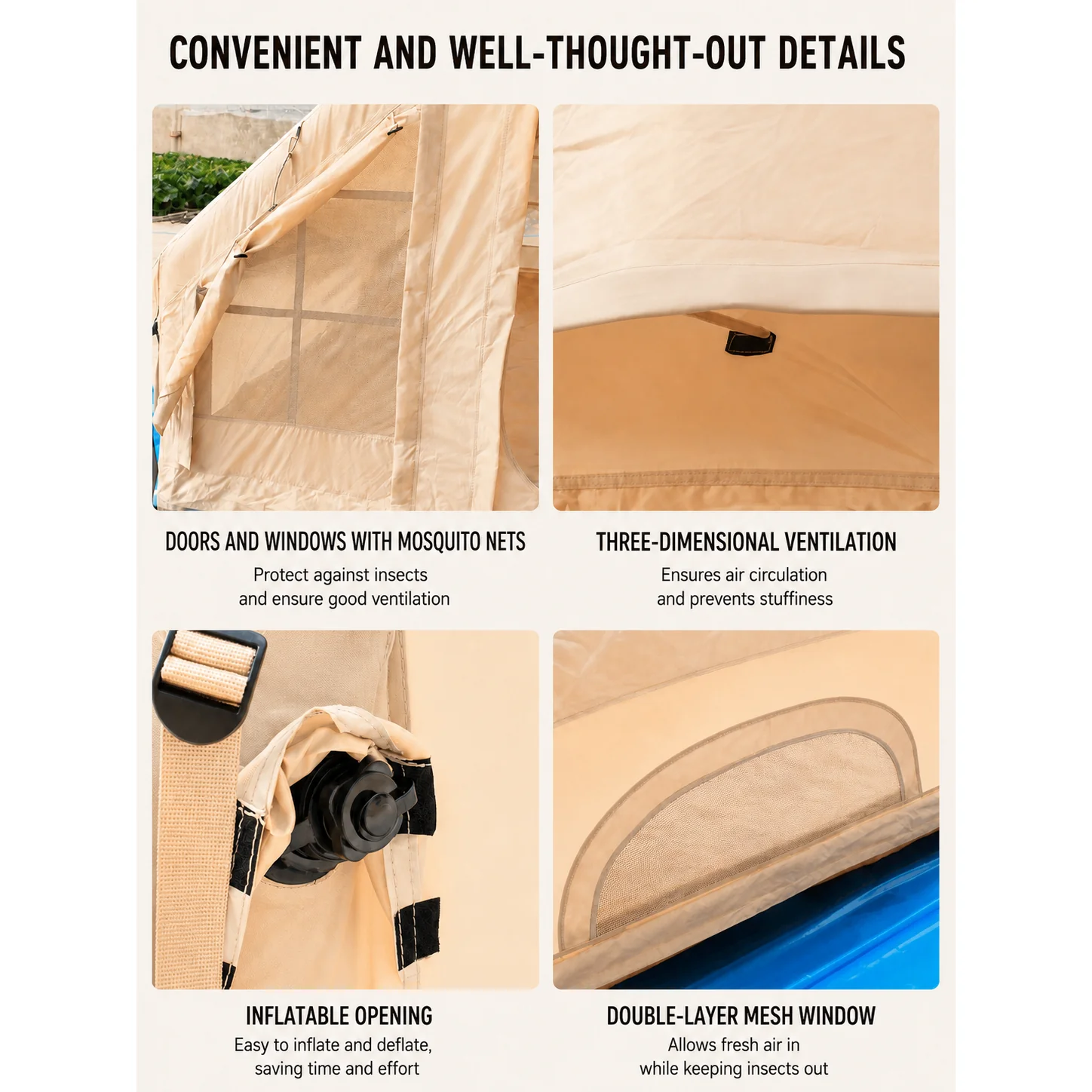 6.3㎡ Open Door Inflatable Camping Tent with Large Sunroof & Extended Sky Canopy - 图片 9
