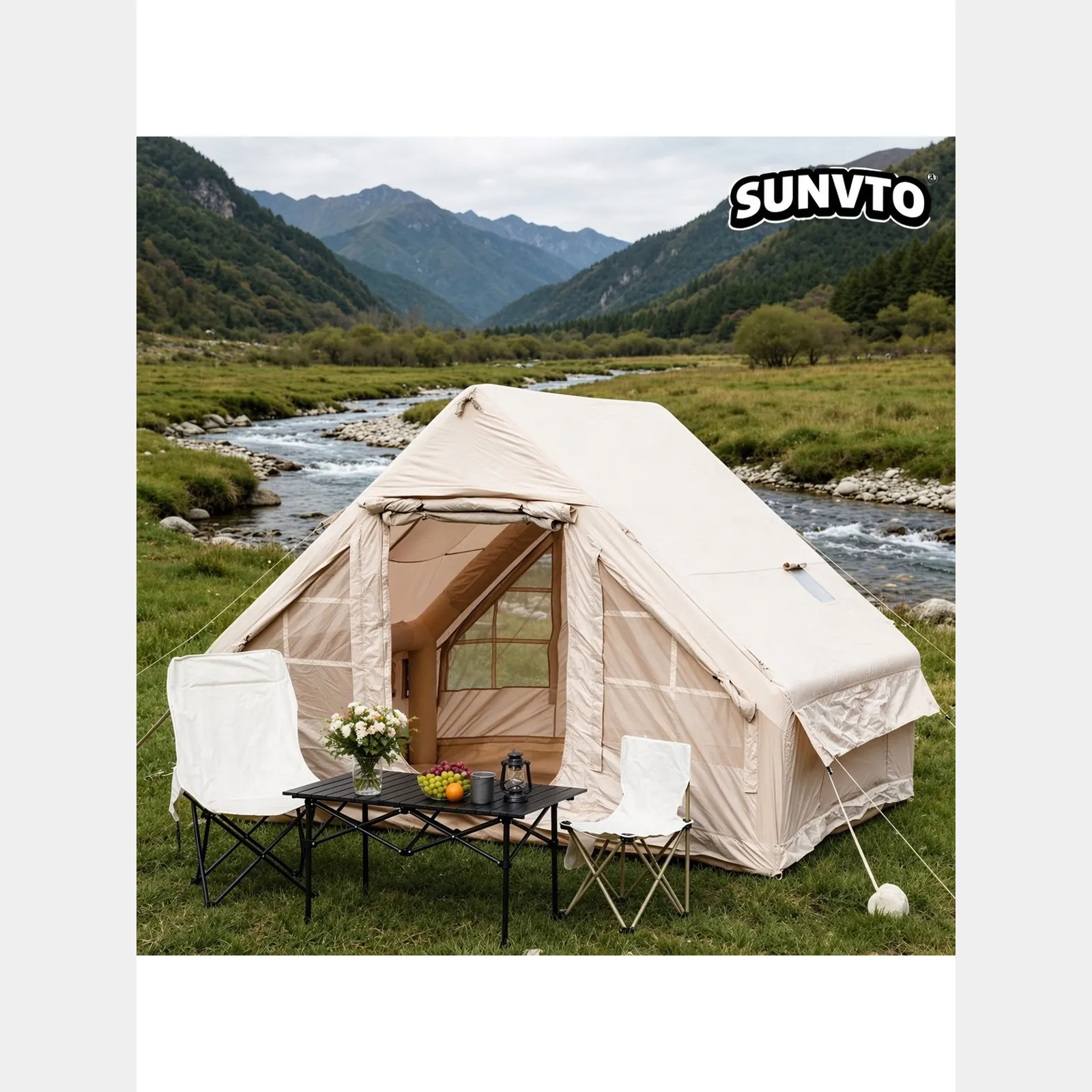 Classic Camping Tent, 6.3㎡ Double U-Shaped Door with Skylight & Chimney Vent - 图片 2