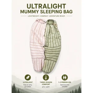  Ultralight Mummy Down Sleeping Bag, 3 Season Waterproof Compact Backpacking Sleeping Bag