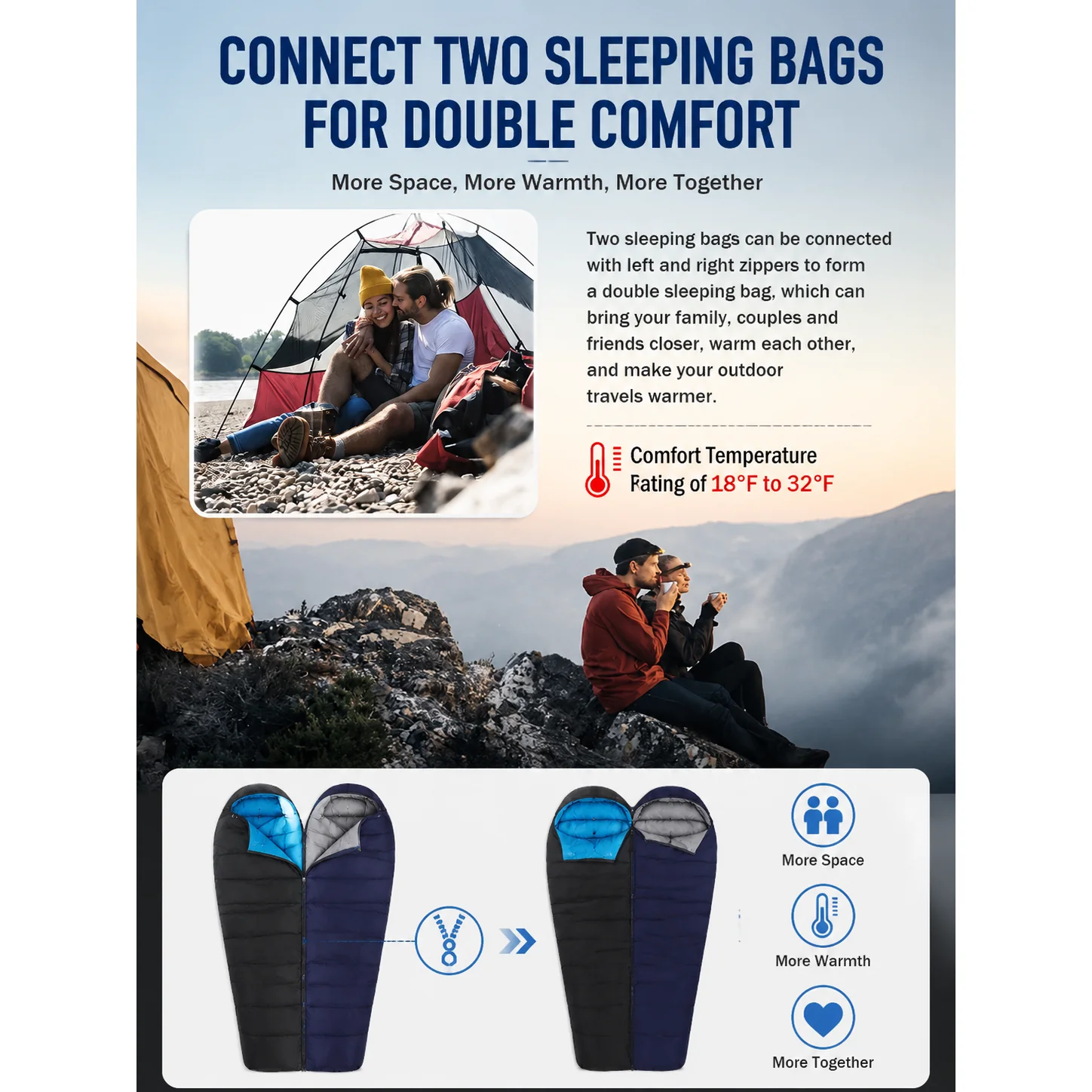 Mummy Duck Down Sleeping Bag, 3 Season Cold Weather Ultralight Backpacking Sleeping Bag for Camping Hiking Mountaineering - 图片 5