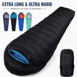 Mummy Duck Down Sleeping Bag, 3 Season Cold Weather Ultralight Backpacking Sleeping Bag for Camping Hiking Mountaineering