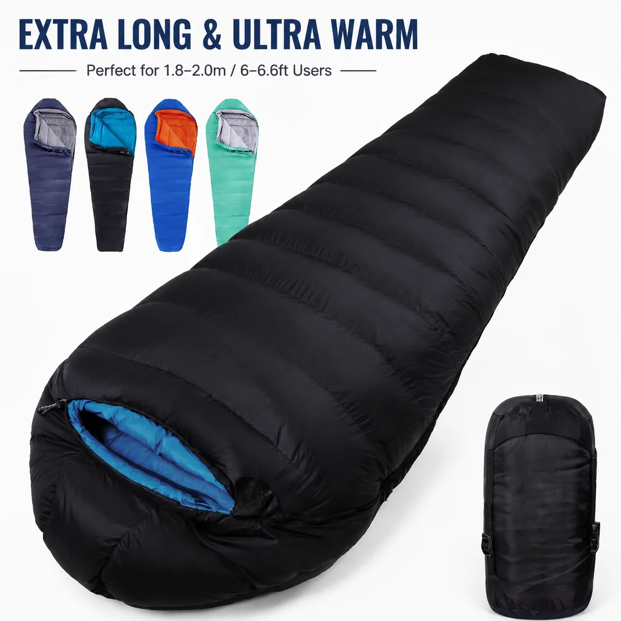 Mummy Duck Down Sleeping Bag, 3 Season Cold Weather Ultralight Backpacking Sleeping Bag for Camping Hiking Mountaineering