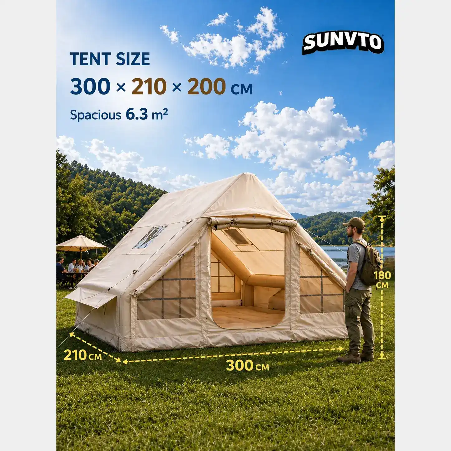 Classic Camping Tent, 6.3㎡ Double U-Shaped Door with Skylight & Chimney Vent - 图片 5