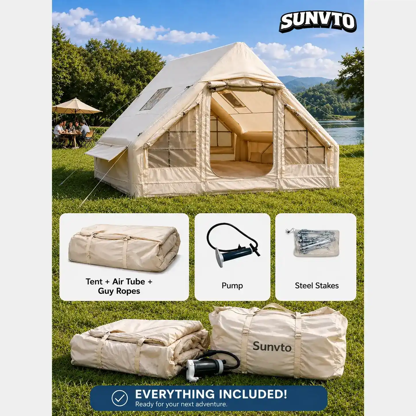 Classic Camping Tent, 6.3㎡ Double U-Shaped Door with Skylight & Chimney Vent - 图片 7