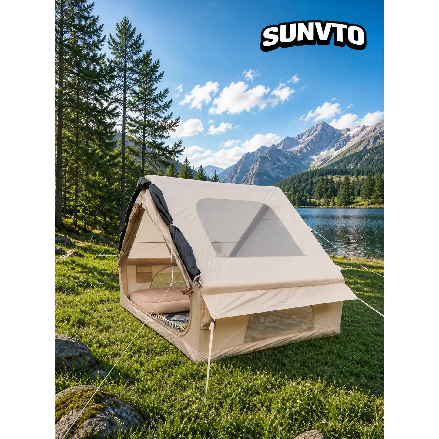 6.3㎡ Open Door Inflatable Camping Tent with Large Sunroof & Extended Sky Canopy - 图片 4