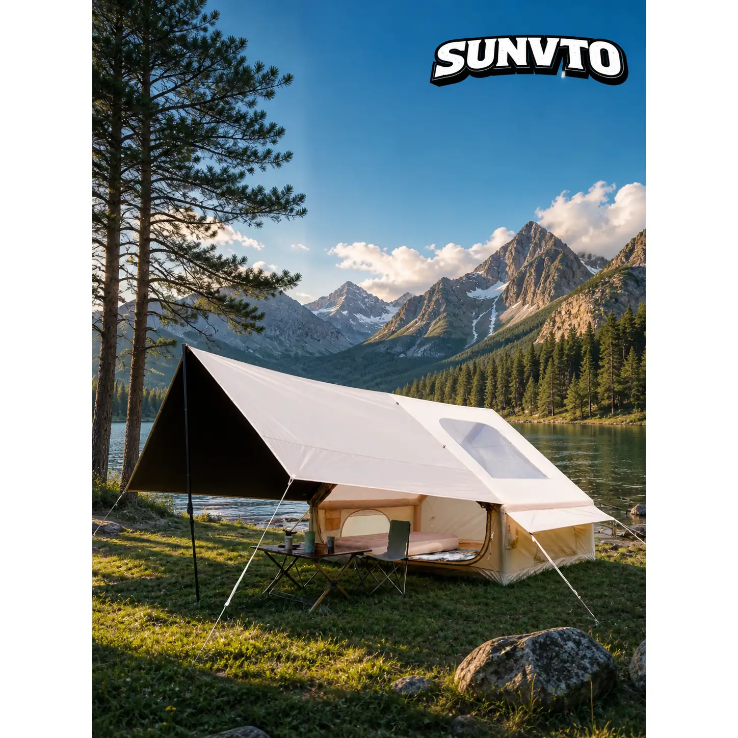6.3㎡ Open Door Inflatable Camping Tent with Large Sunroof & Extended Sky Canopy