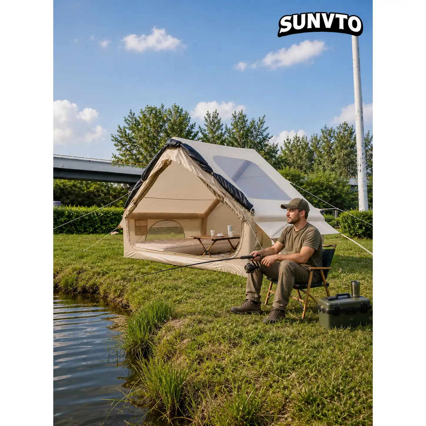 6.3㎡ Open Door Inflatable Camping Tent with Large Sunroof & Extended Sky Canopy - 图片 3