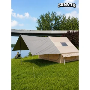 6.3M² Double-Door Inflatable Camping Tent with Dual Skylights, Inner Curtain & Chimney Vent