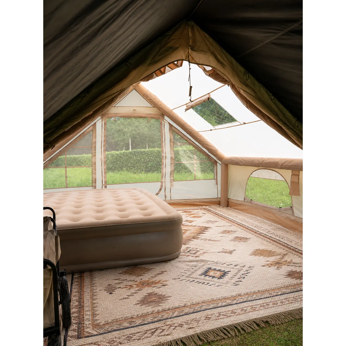 6.3M² Double-Door Inflatable Camping Tent with Dual Skylights, Inner Curtain & Chimney Vent - 图片 3