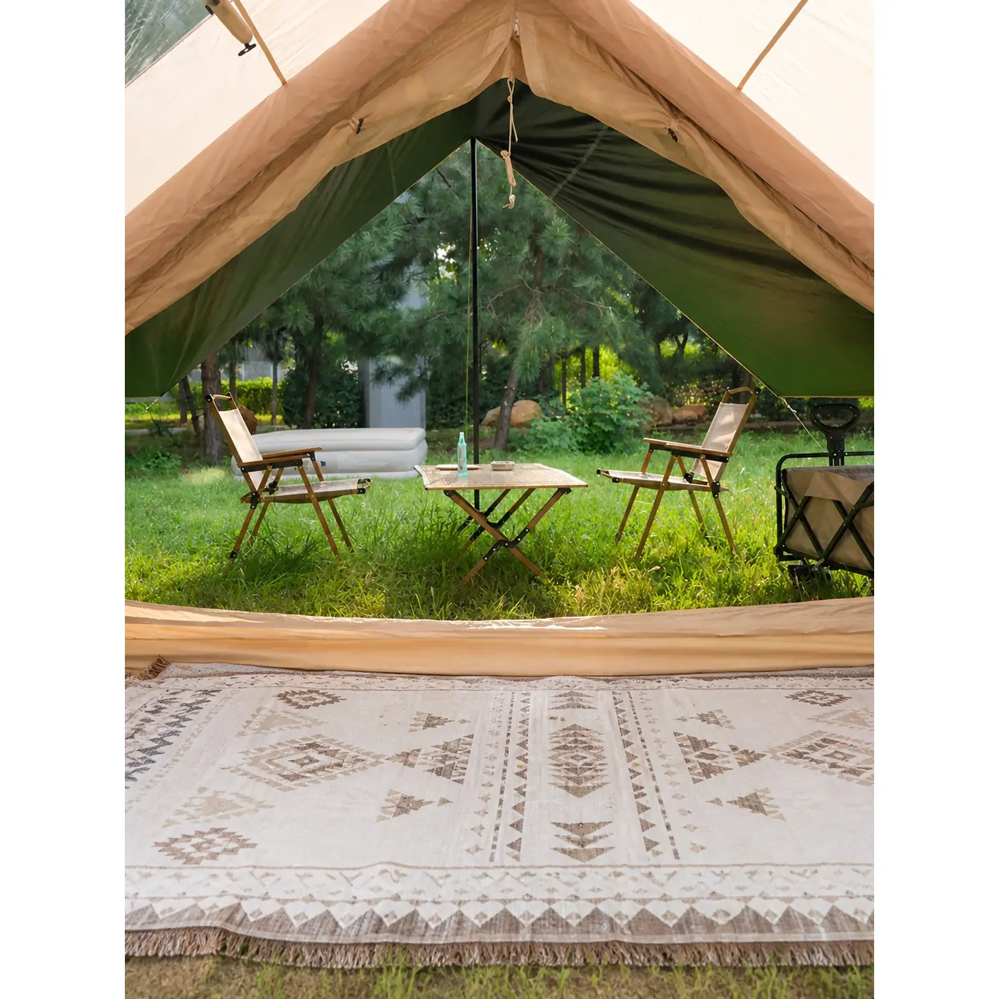 6.3M² Double-Door Inflatable Camping Tent with Dual Skylights, Inner Curtain & Chimney Vent - 图片 4