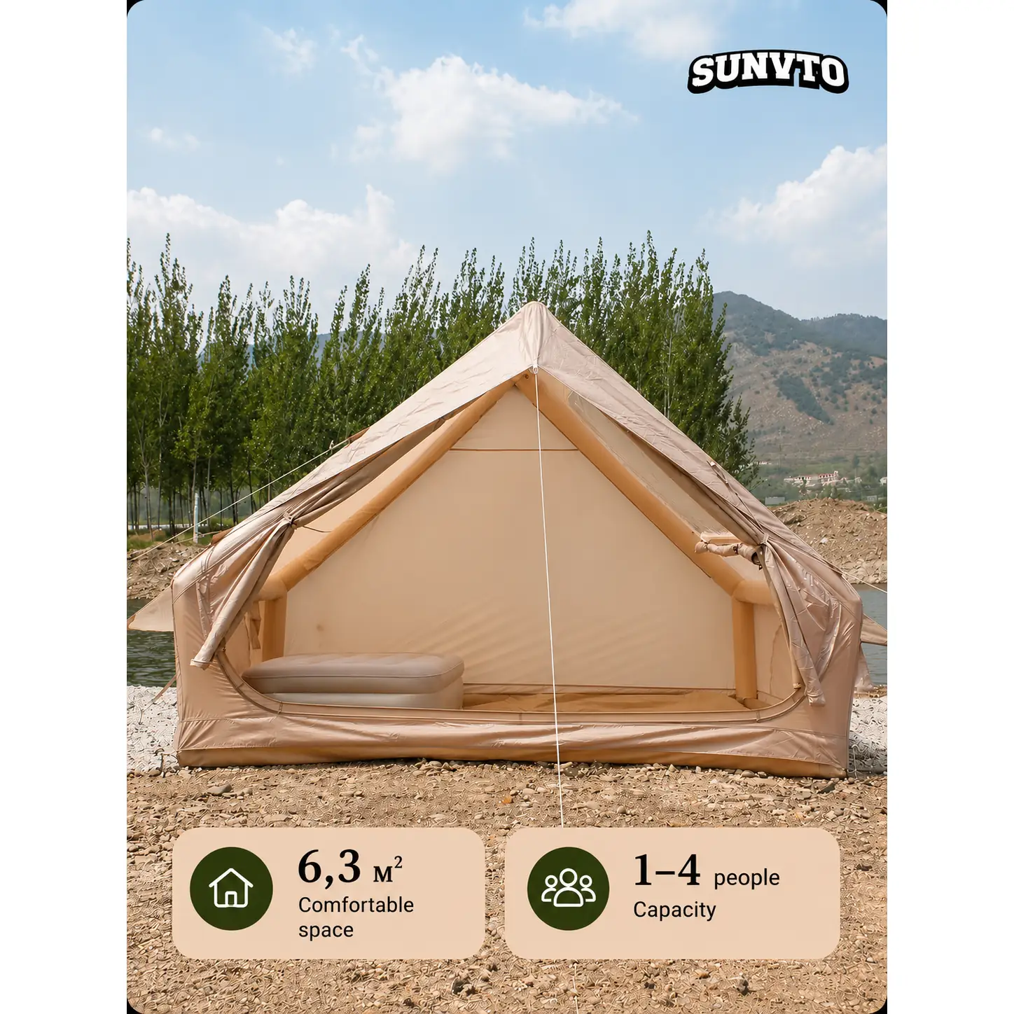 6.3㎡ Single-Door Large Skylight Inflatable Camping Tent - 图片 4