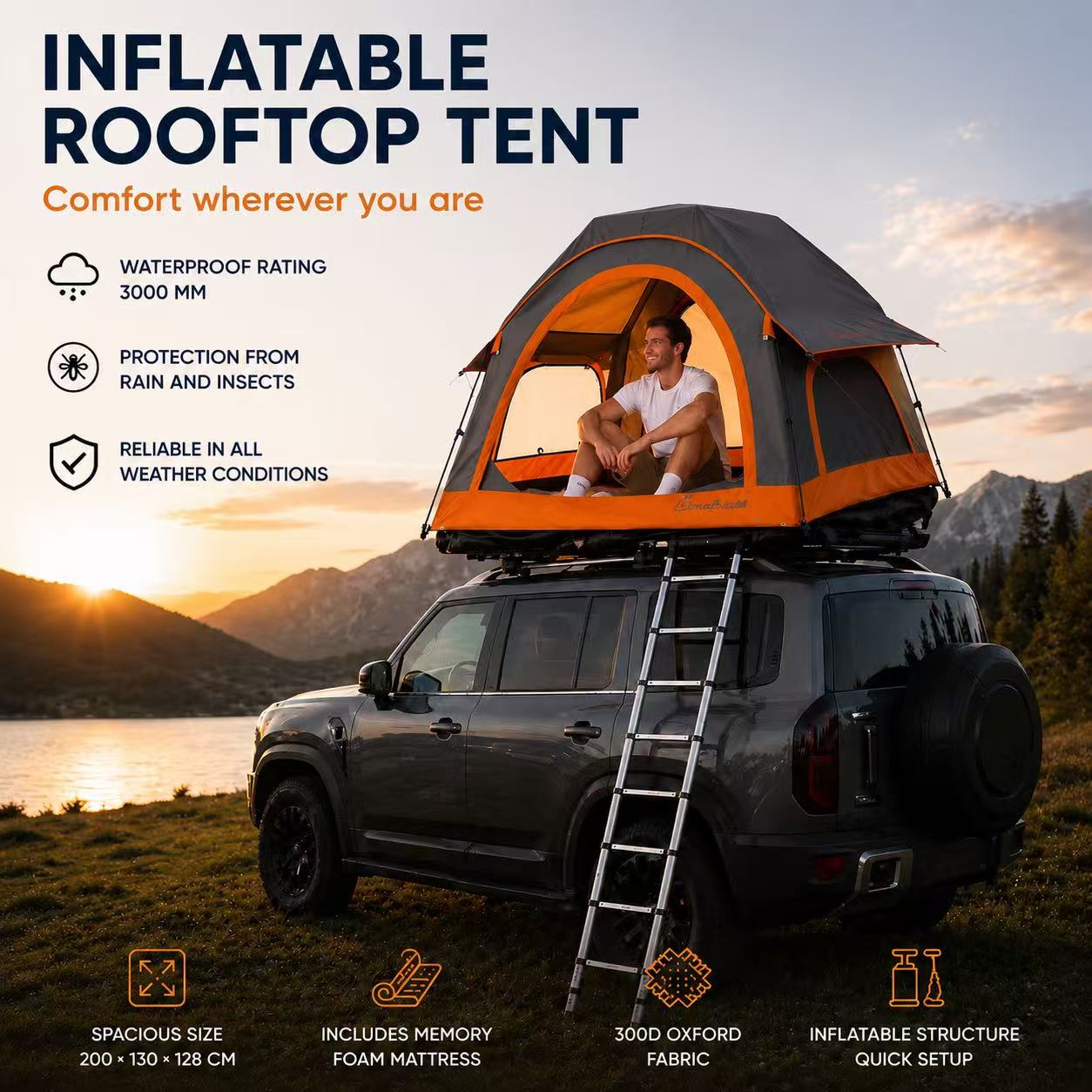 3‑in‑1 Inflatable Tent | Rooftop, Land & Water Camping