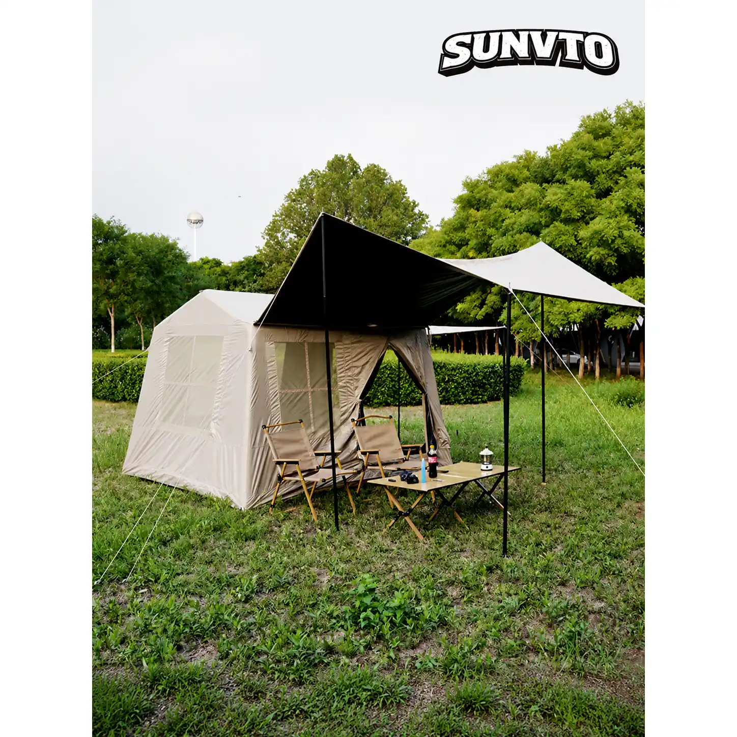 6.5㎡ Ridge Inflatable Camping Tent, PVC Air Column Tent with Sun Awning - 图片 3