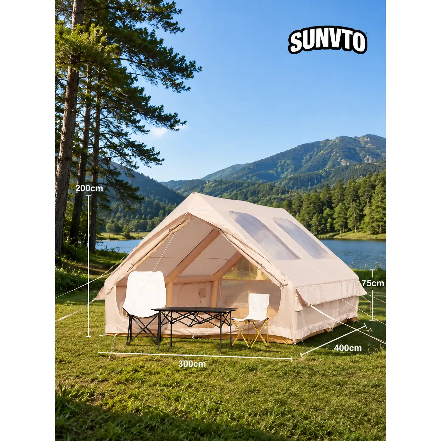 12M² Inflatable Camping Tent, Double-Door with Two BIG Skylights - 图片 2