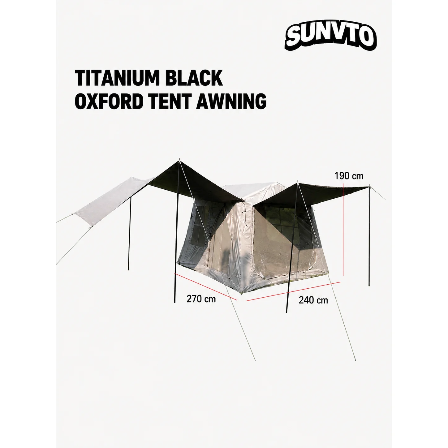 6.5㎡ Ridge Inflatable Camping Tent, PVC Air Column Tent with Sun Awning - 图片 4