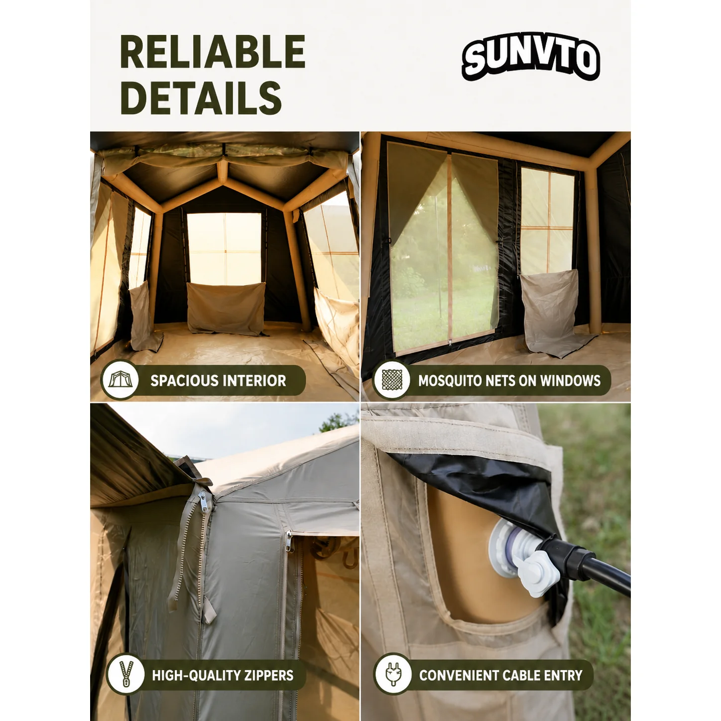 6.5㎡ Ridge Inflatable Camping Tent, PVC Air Column Tent with Sun Awning - 图片 5