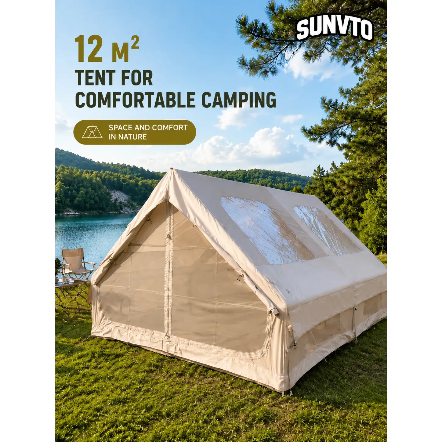 12M² Inflatable Camping Tent, Double-Door with Two BIG Skylights - 图片 4