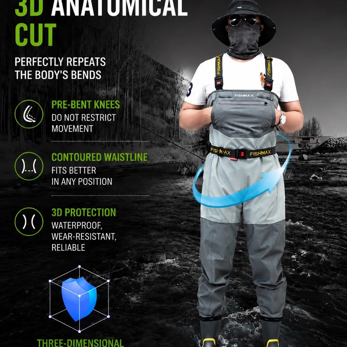 Toray Evotruth Tex Chest Waders, 20000mm Waterproof Breathable Fishing Waders with Integrated Anti-slip Rubber Boots - 图片 2