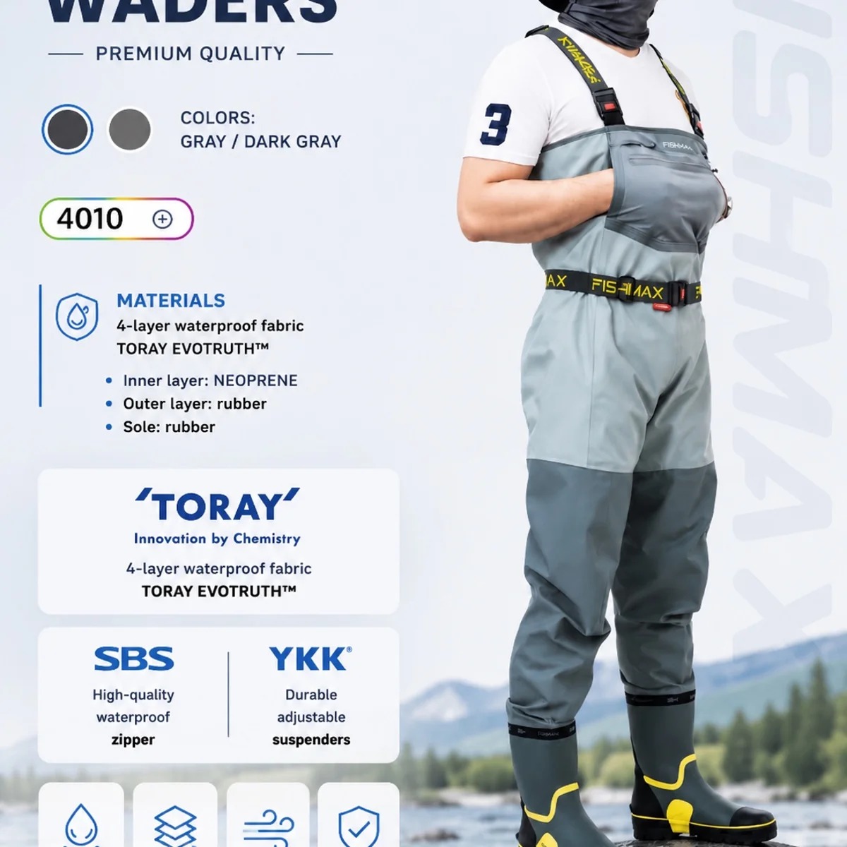 Toray Evotruth Tex Chest Waders, 20000mm Waterproof Breathable Fishing Waders with Integrated Anti-slip Rubber Boots - 图片 4