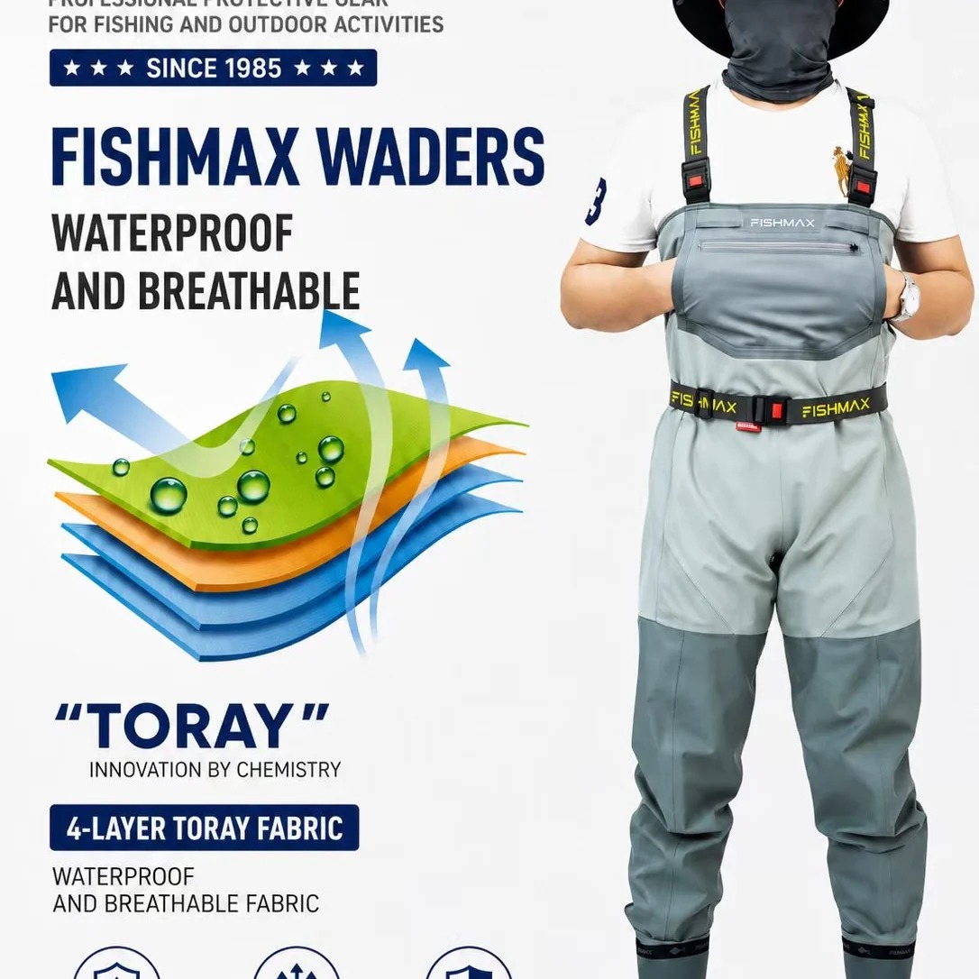 Toray Evotruth Tex Chest Waders, 20000mm Waterproof Breathable Fishing Waders with Integrated Anti-slip Rubber Boots - 图片 5
