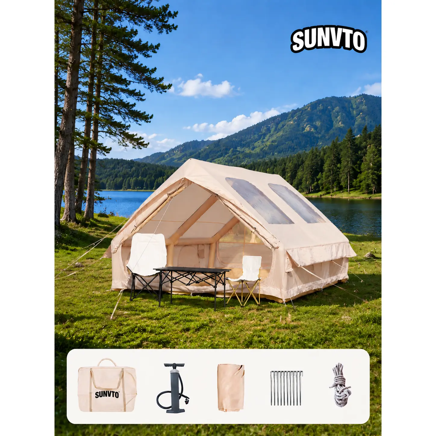 12M² Inflatable Camping Tent, Double-Door with Two BIG Skylights - 图片 5