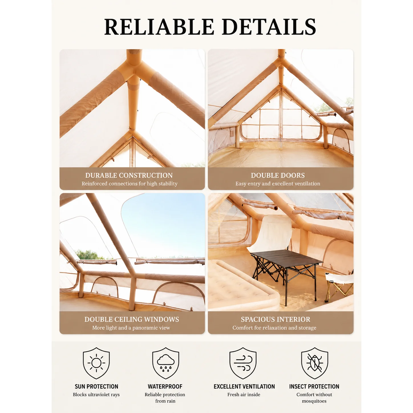 12M² Inflatable Camping Tent, Double-Door with Two BIG Skylights - 图片 8