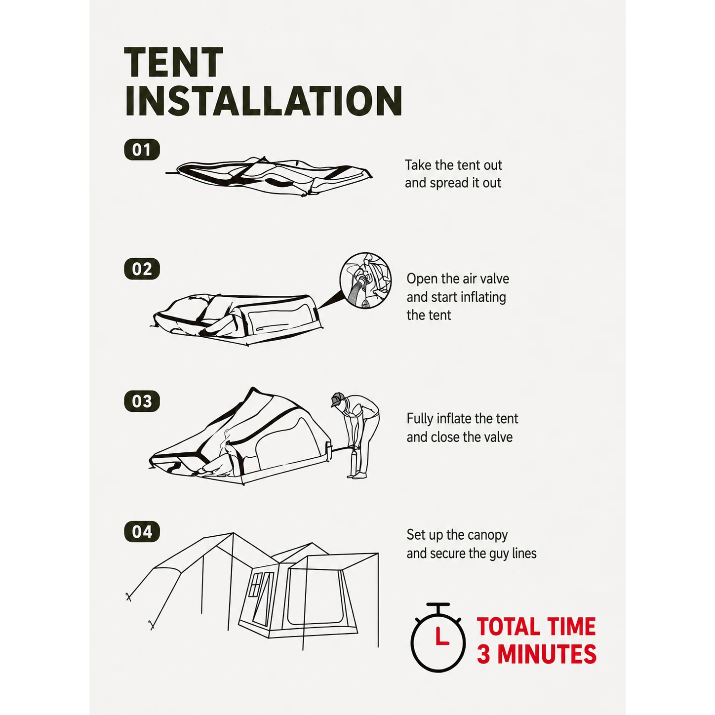 6.5㎡ Ridge Inflatable Camping Tent, PVC Air Column Tent with Sun Awning - 图片 9