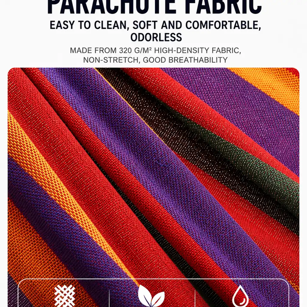 Double Anti-Roll Hammock Swing, Rainbow Stripe Canvas Hammock for Adults & Kids, Indoor Balcony Outdoor Picnic Camping - 图片 11