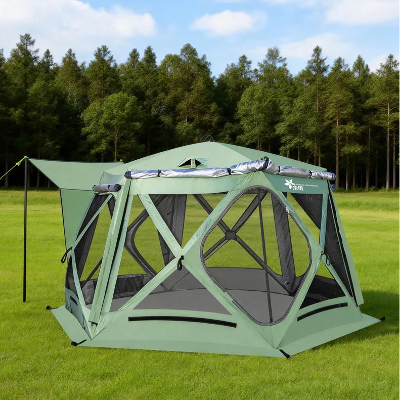 Automatic Hexagonal Camping Tent, All-Season Panoramic Mosquito Net Tent Dual-Purpose Canopy for Road Trip - 图片 2