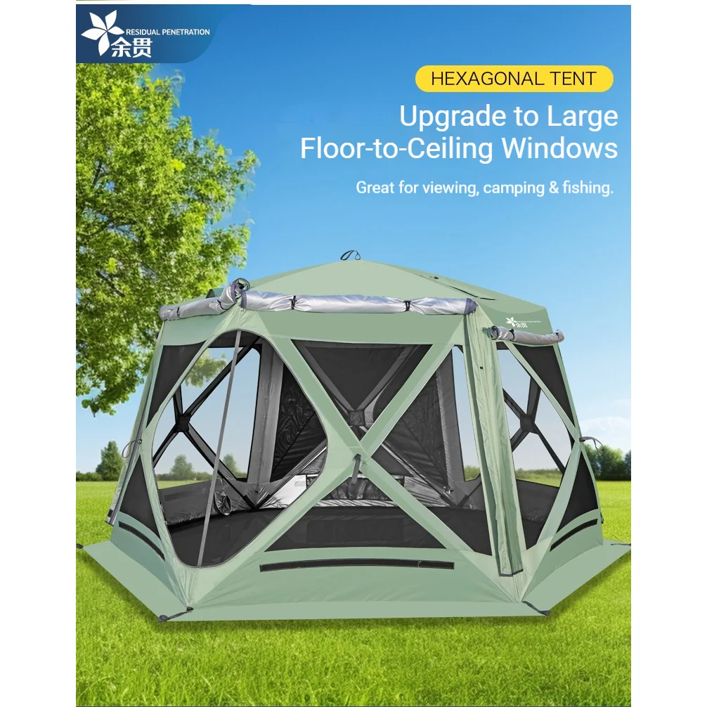 Automatic Hexagonal Camping Tent, All-Season Panoramic Mosquito Net Tent Dual-Purpose Canopy for Road Trip - 图片 6