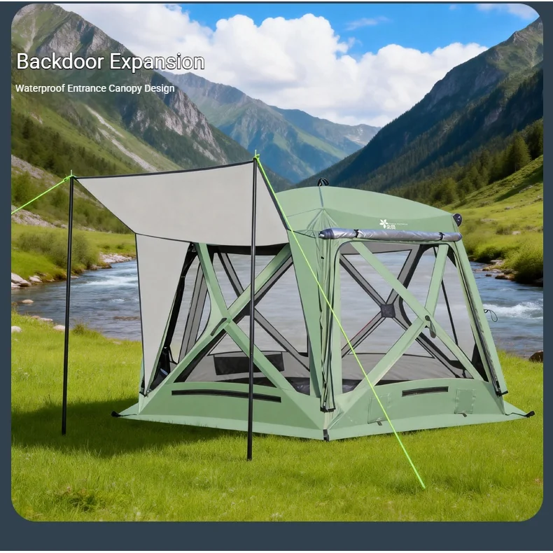 Automatic Hexagonal Camping Tent, All-Season Panoramic Mosquito Net Tent Dual-Purpose Canopy for Road Trip - 图片 7