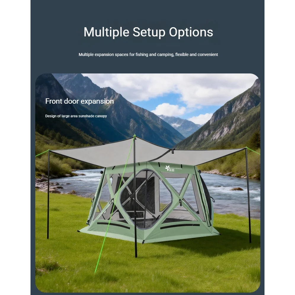 Automatic Hexagonal Camping Tent, All-Season Panoramic Mosquito Net Tent Dual-Purpose Canopy for Road Trip - 图片 8