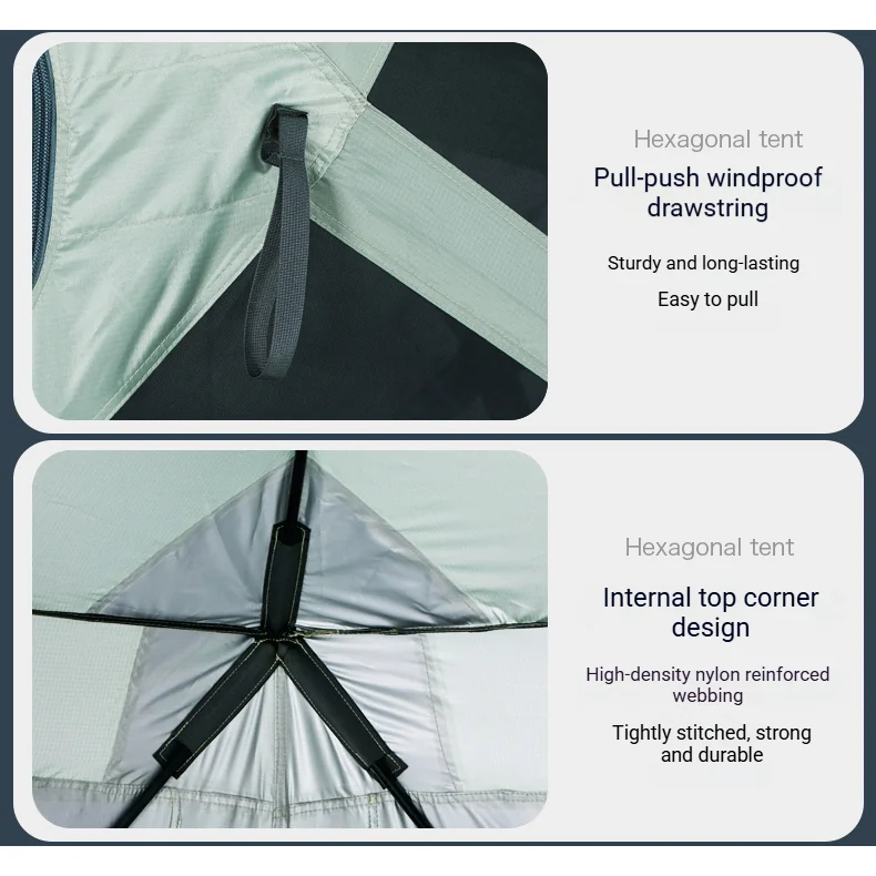 Automatic Hexagonal Camping Tent, All-Season Panoramic Mosquito Net Tent Dual-Purpose Canopy for Road Trip - 图片 12