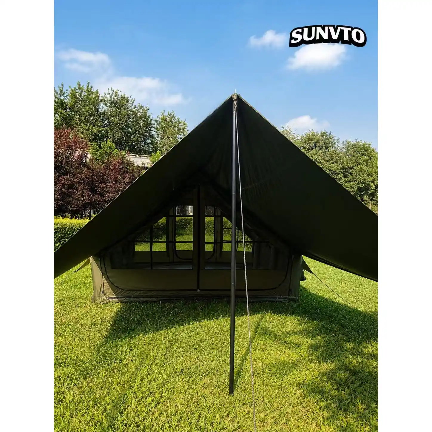 12M² Air Camping Tent, Dual Doors & Skylights, Sun Awning with Chimney Hole - 图片 2