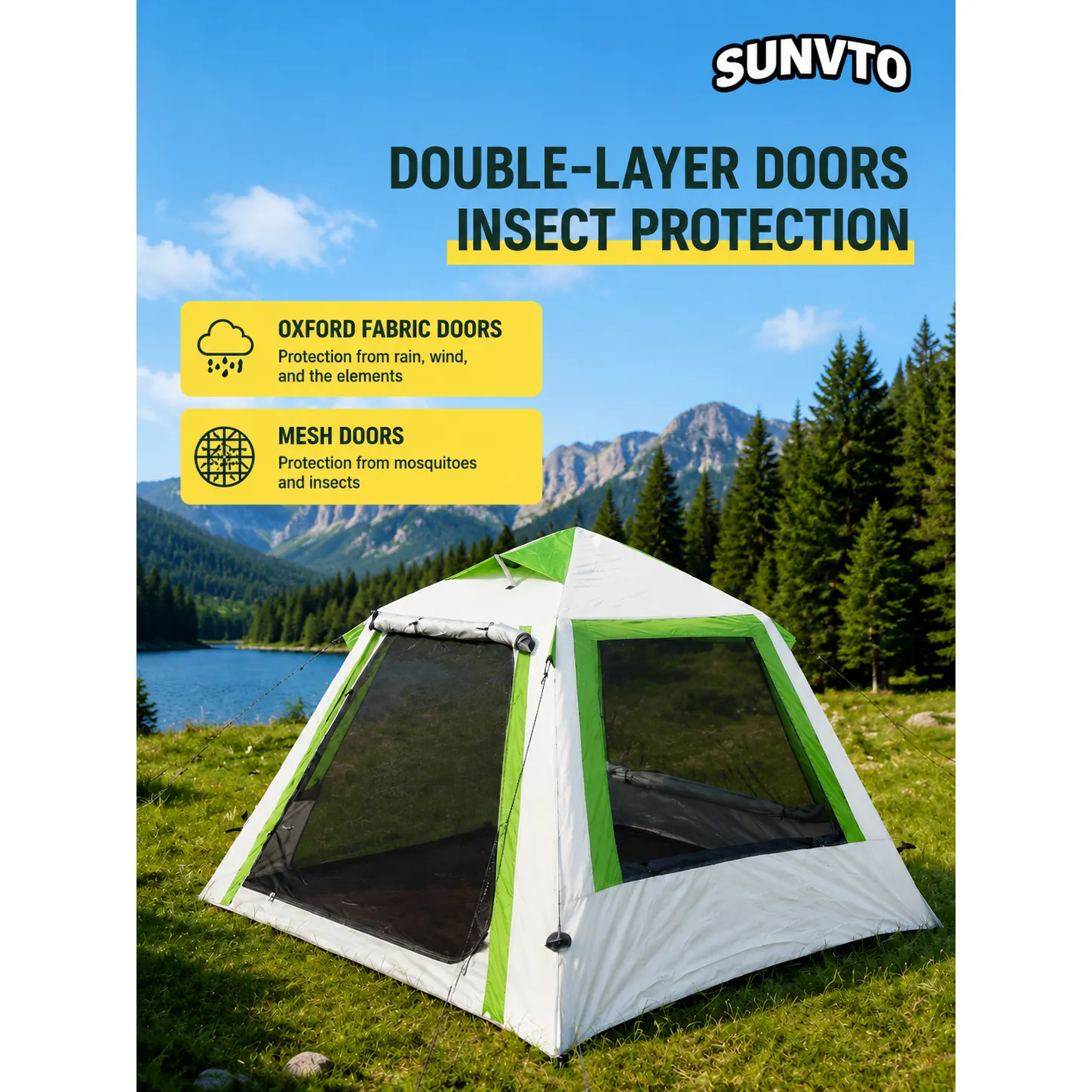 4M² Inflatable Tent, Single Door, Three Windows, Four-way Ventilation, Windproof and UV-resistant - 图片 3