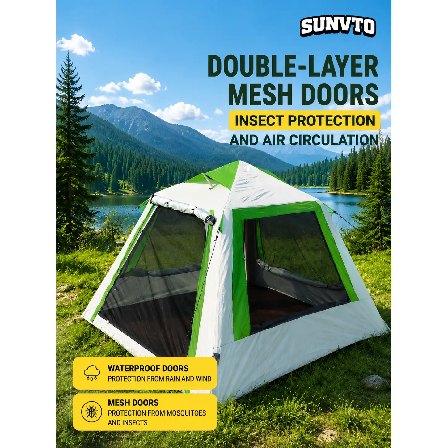 4M² Inflatable Tent, Single Door, Three Windows, Four-way Ventilation, Windproof and UV-resistant - 图片 4