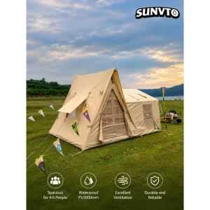 12.6㎡ Large Inflatable Cabin Tent , 420D Oxford Windproof Glamping Tent Fits 10-12 People