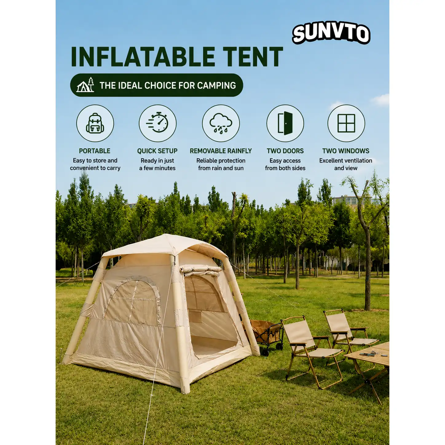 4.6M² Lightweight Inflatable Camping Tent, Waterproof & UV-Resistant for All Seasons - 图片 5