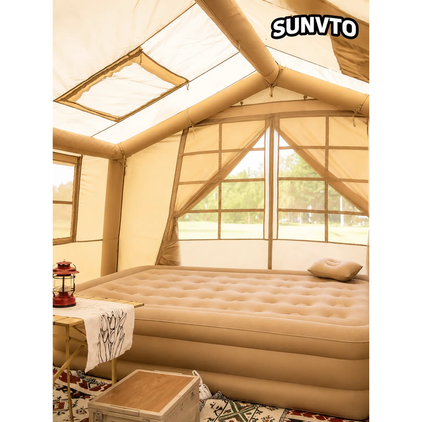 12.6㎡ Large Inflatable Cabin Tent , 420D Oxford Windproof Glamping Tent Fits 10-12 People - 图片 8