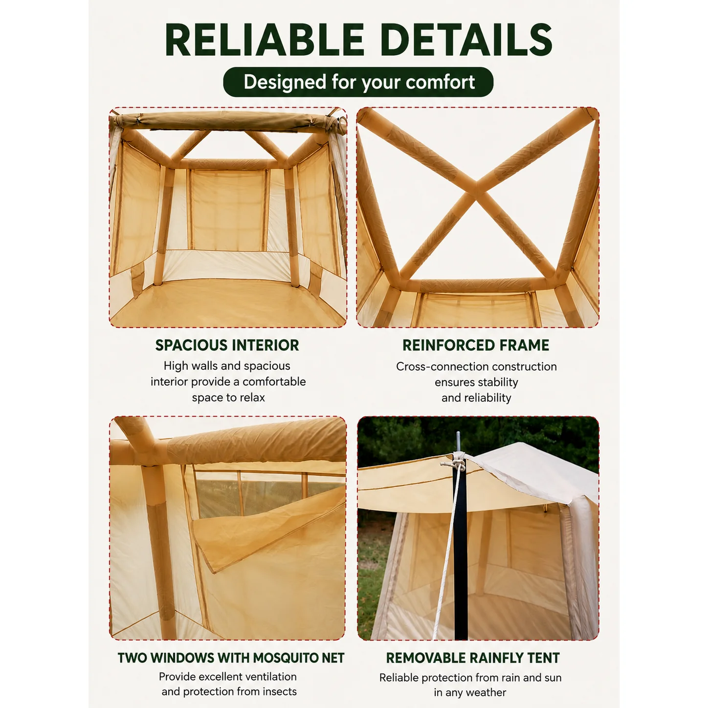 4.6M² Lightweight Inflatable Camping Tent, Waterproof & UV-Resistant for All Seasons - 图片 6