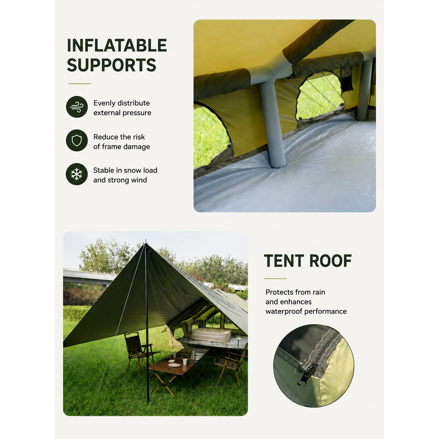12M² Air Camping Tent, Dual Doors & Skylights, Sun Awning with Chimney Hole - 图片 7