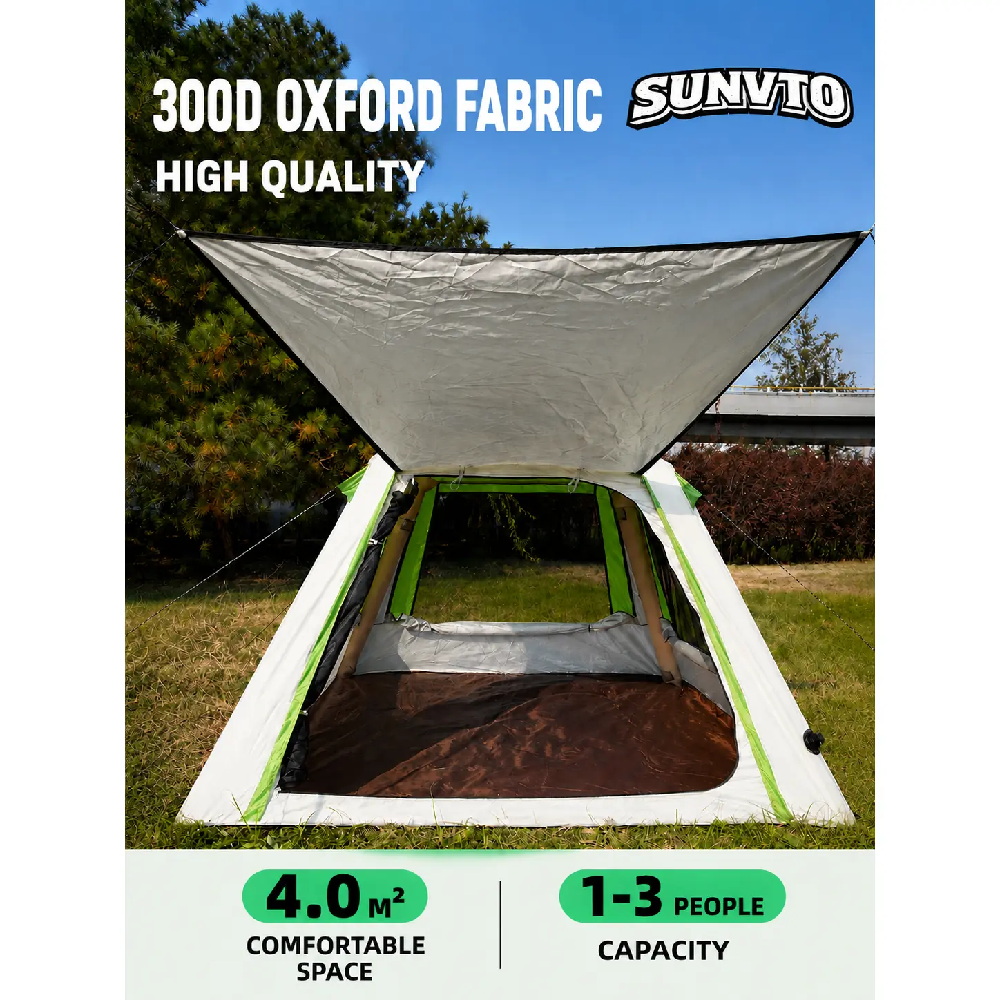 4M² Inflatable Tent, Single Door, Three Windows, Four-way Ventilation, Windproof and UV-resistant - 图片 8