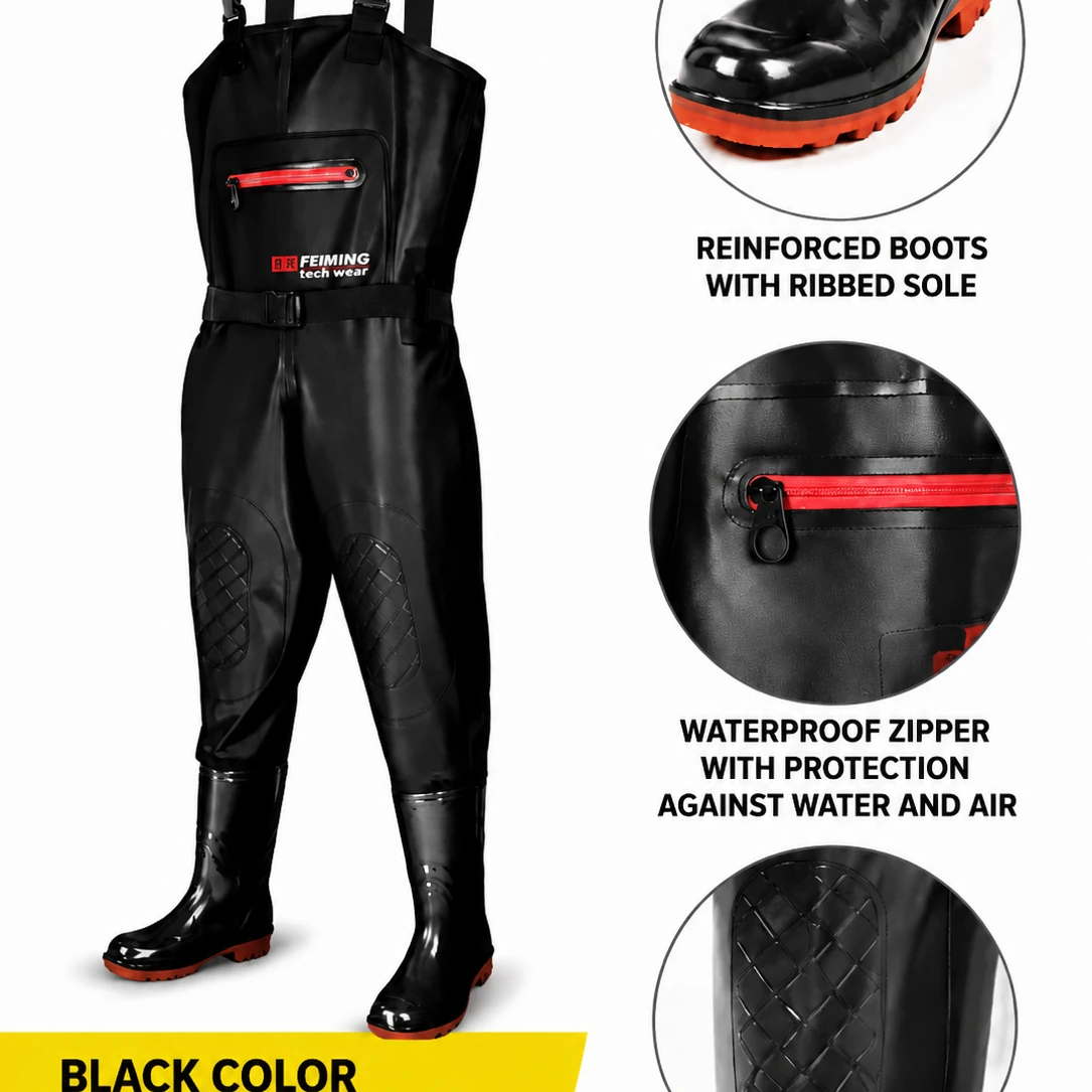 Chest Waders for Fishing Reinforced PVC Waterproof Bootfoot Waders for Hunting Farming - 图片 3