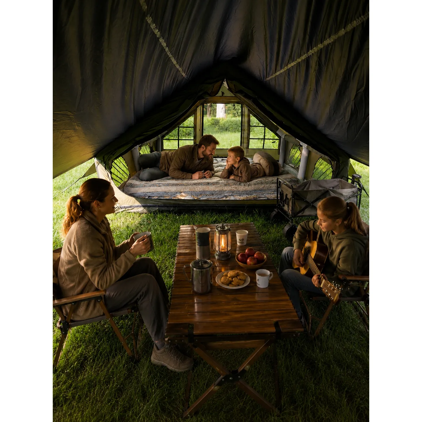 12M² Air Camping Tent, Dual Doors & Skylights, Sun Awning with Chimney Hole - 图片 4