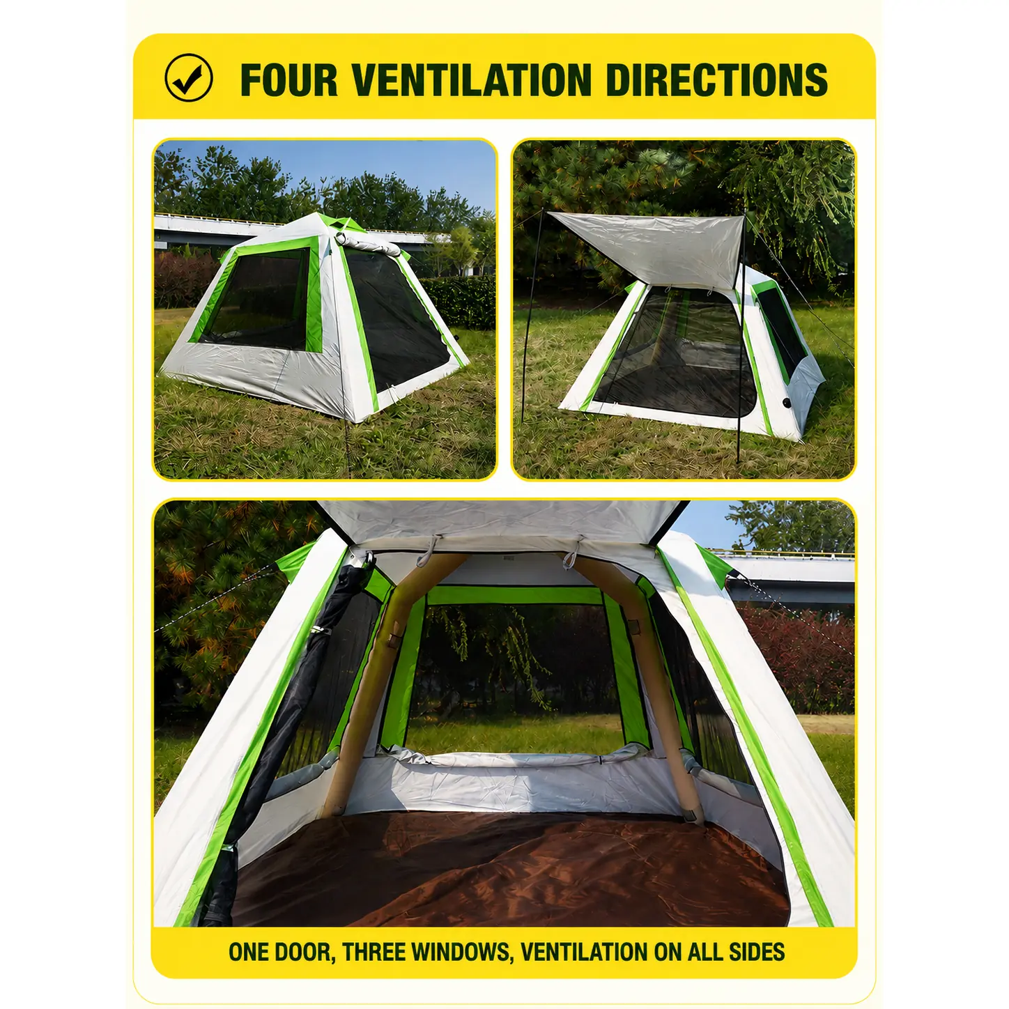 4M² Inflatable Tent, Single Door, Three Windows, Four-way Ventilation, Windproof and UV-resistant - 图片 7
