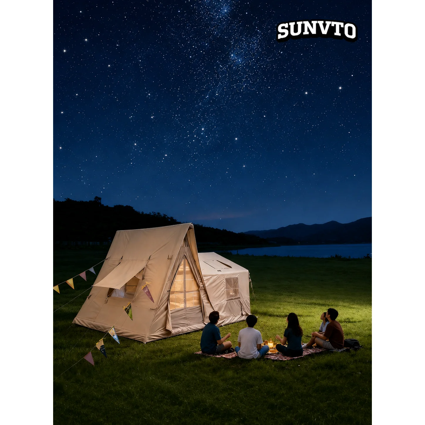 12.6㎡ Large Inflatable Cabin Tent , 420D Oxford Windproof Glamping Tent Fits 10-12 People - 图片 10