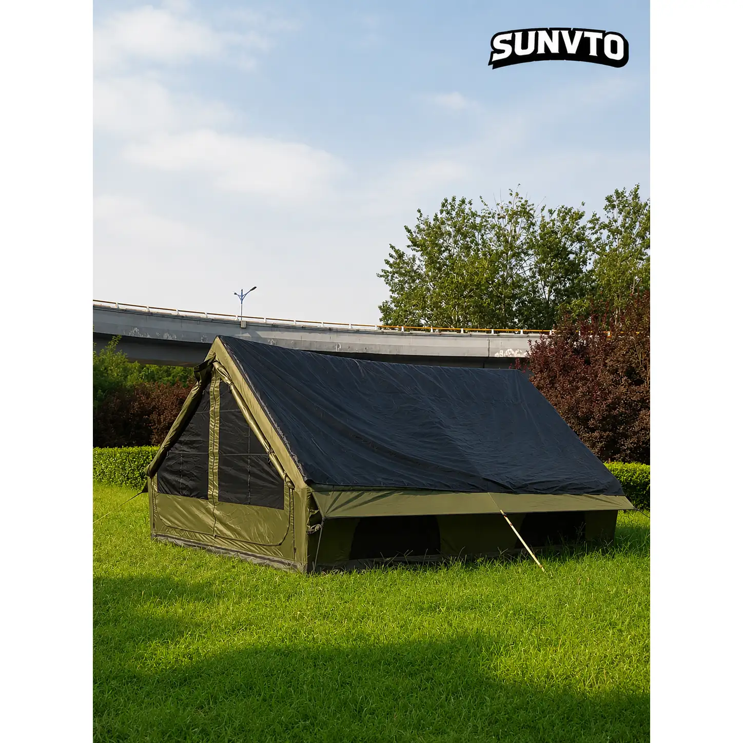 12M² Air Camping Tent, Dual Doors & Skylights, Sun Awning with Chimney Hole - 图片 5